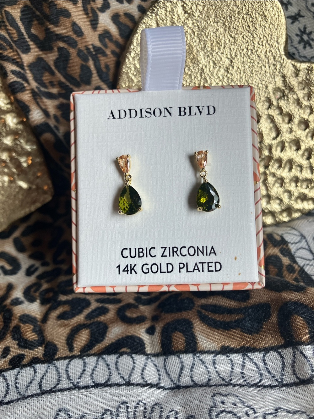 Addison Blvd 14K Gold Plated Green Teardrop Cubic Zirconia & A FREE bracelet:)